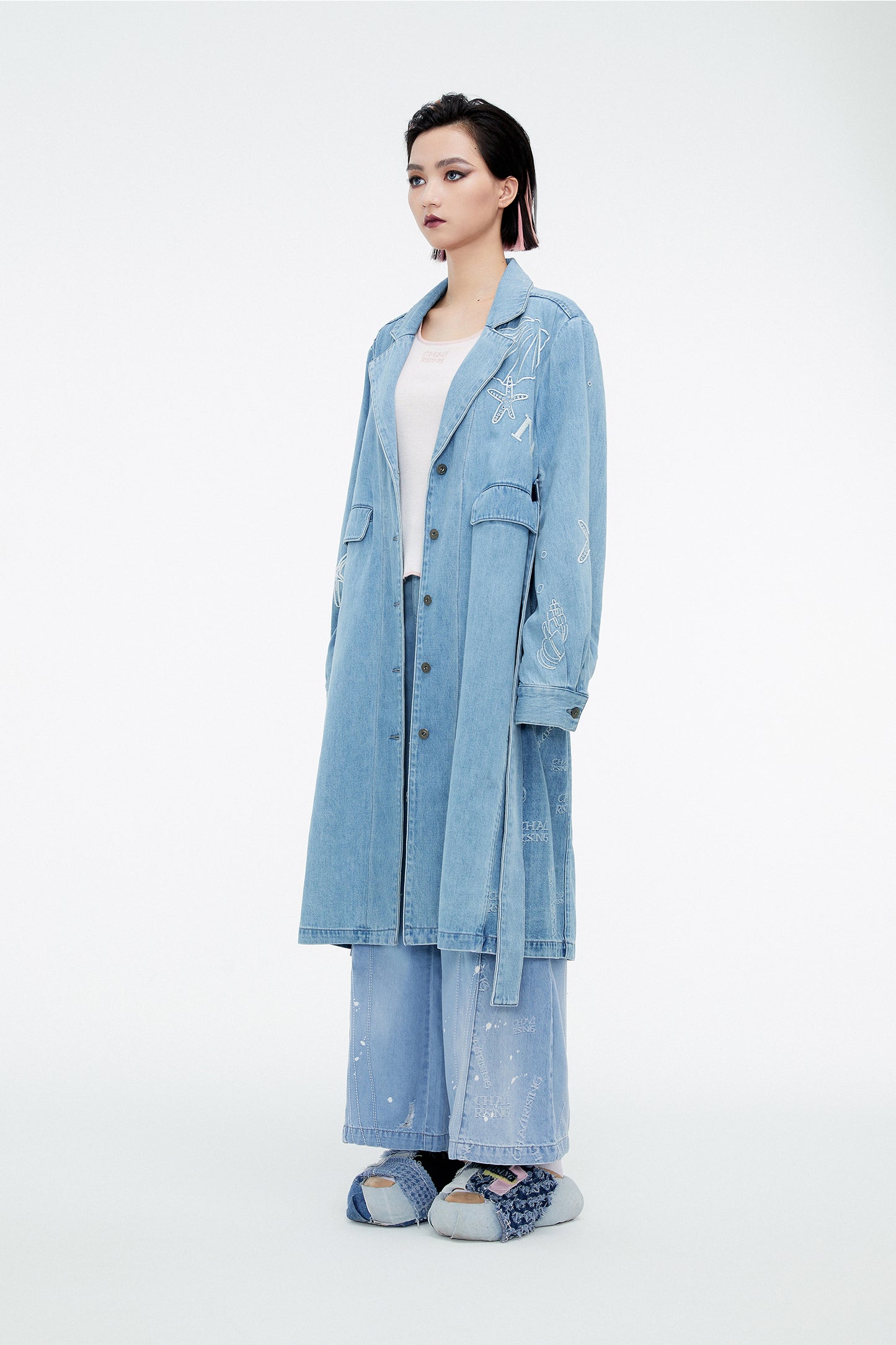 Logo jacquard denim coat