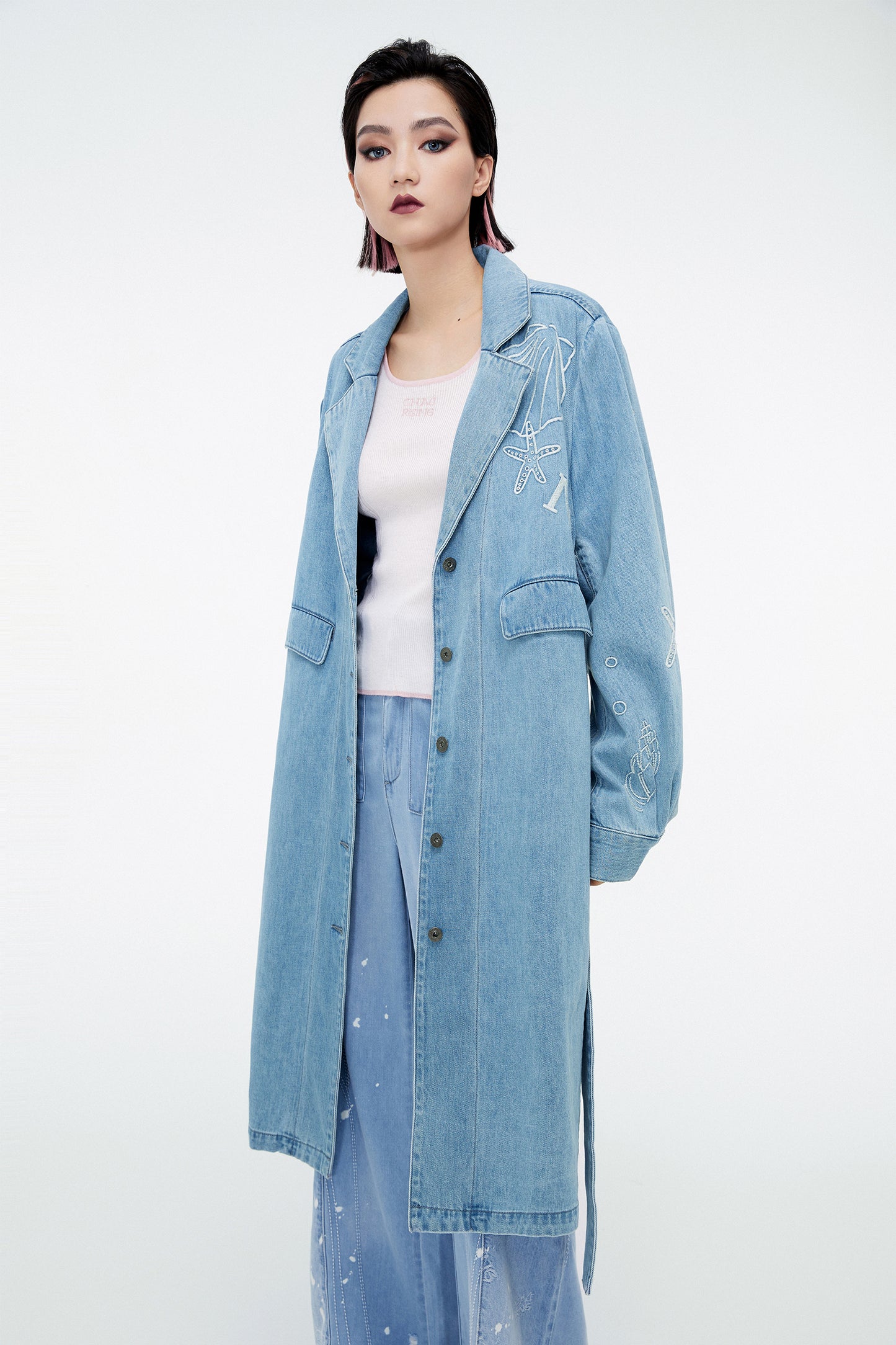 Logo jacquard denim coat