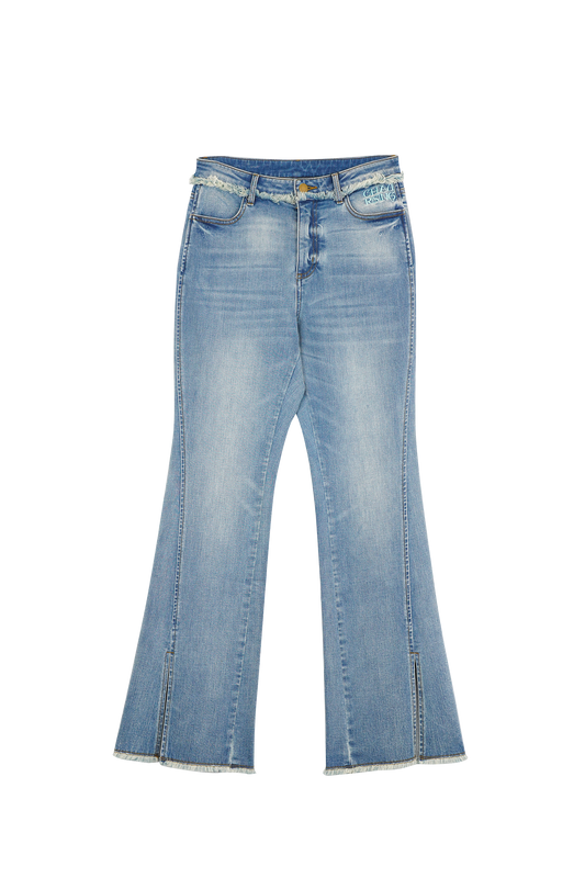 Retro slim fit denim flared pants