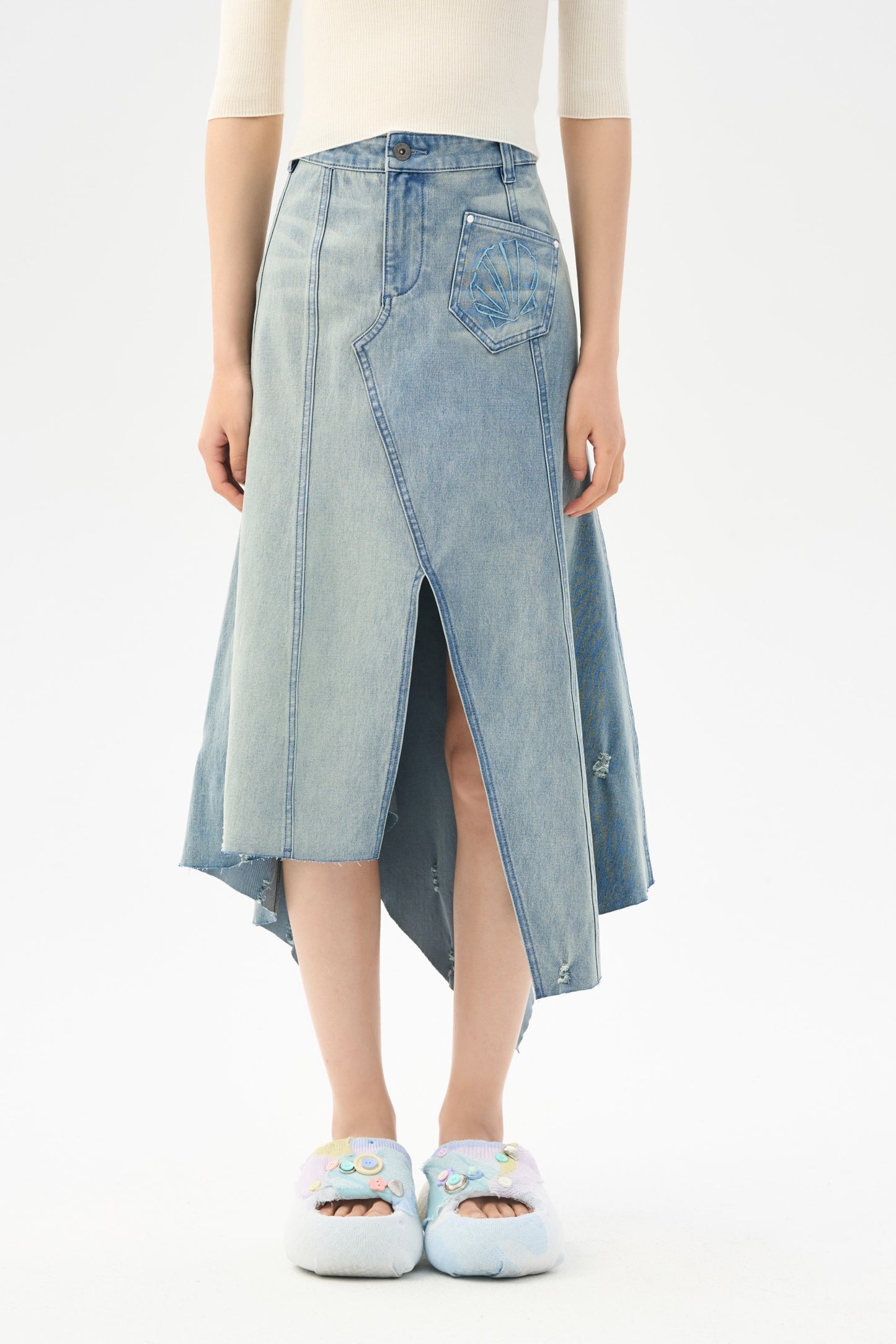 Irregular retro denim A-line skirt