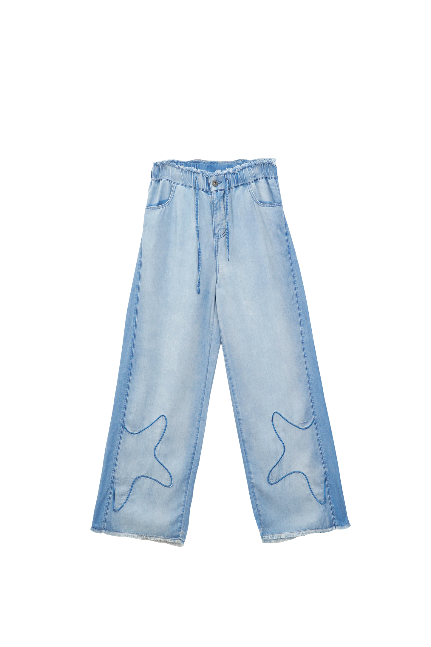 Starfish embroidered silk denim pants