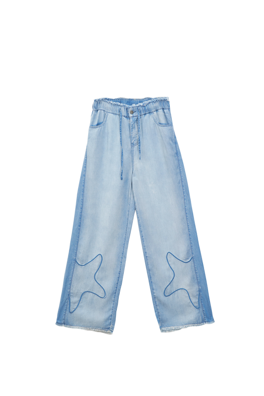 Starfish embroidered silk denim pants